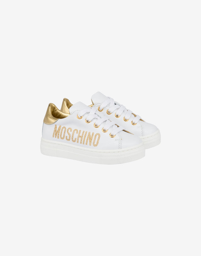 Calf Sneakers Studded Logo White Moschino 0