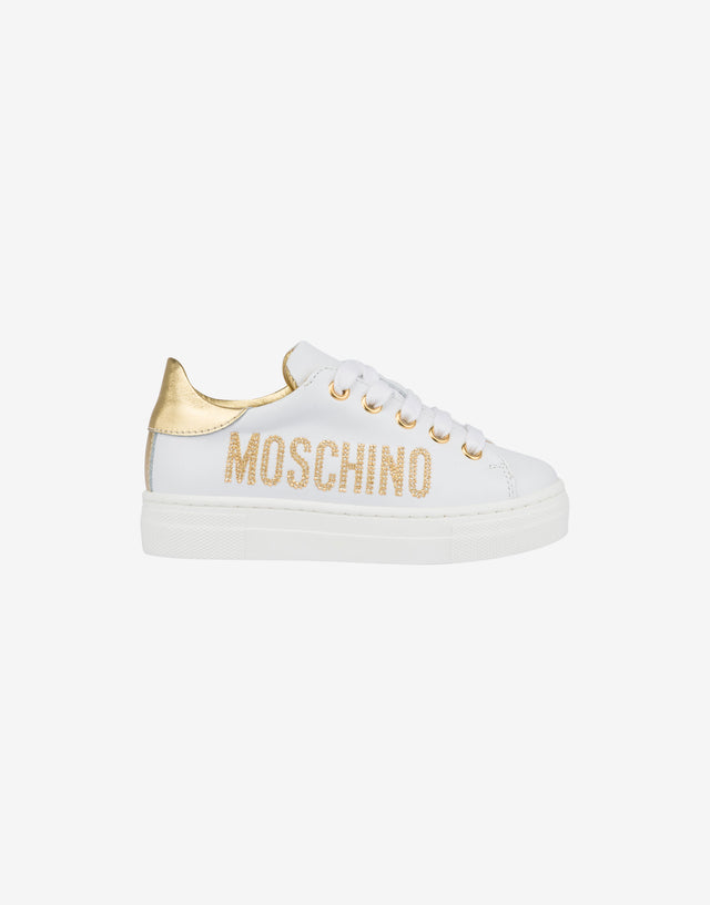 Calf Sneakers Studded Logo White Moschino 1