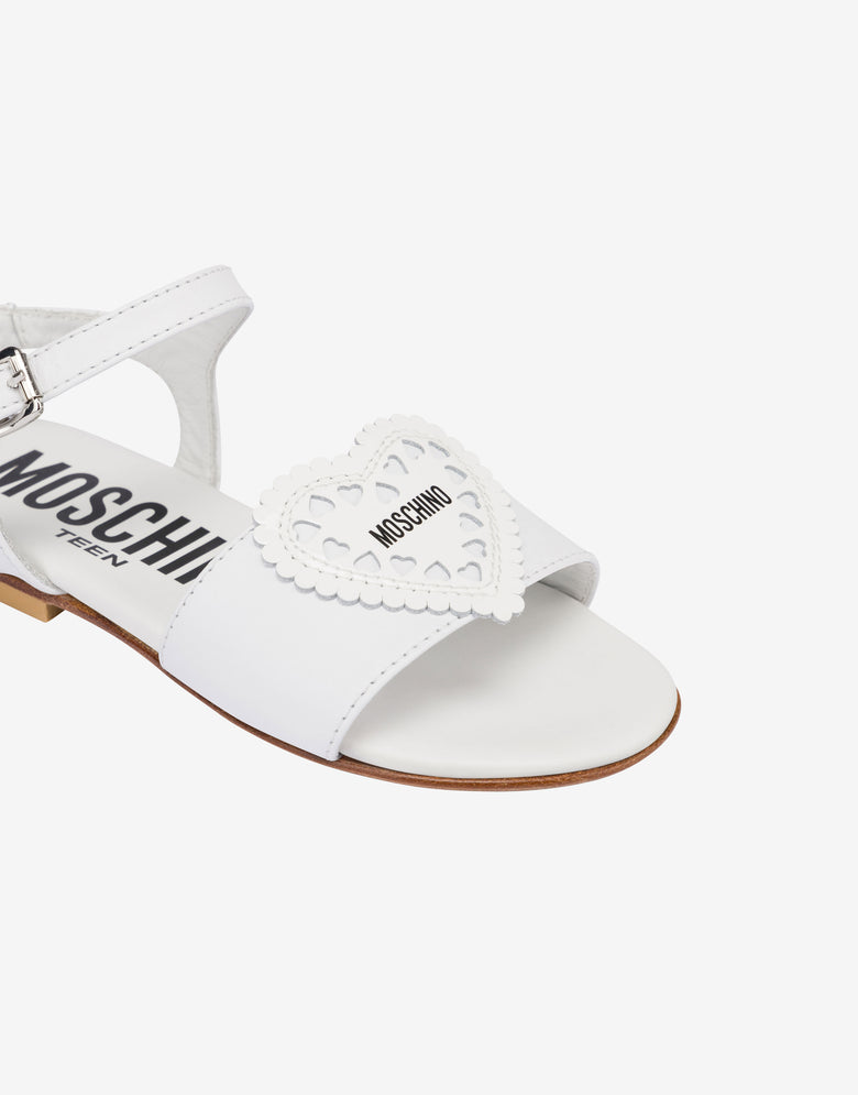 激光切割心形小牛皮平底凉鞋 白色 Moschino 3