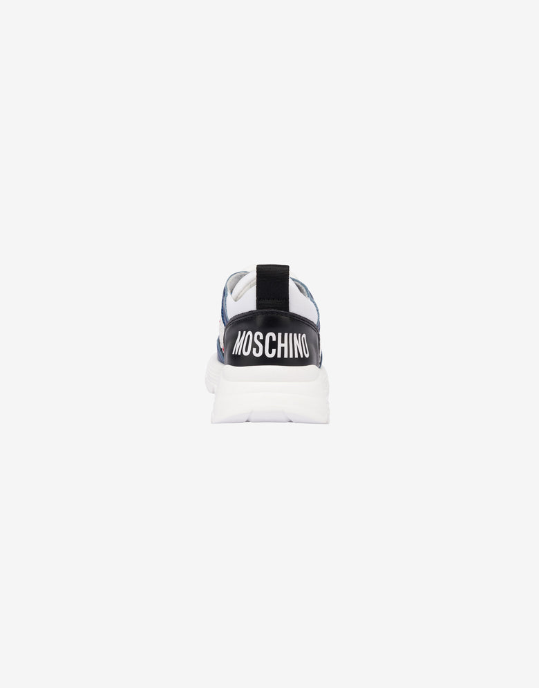 带徽标的网布和小牛皮运动鞋 白色 Moschino 2