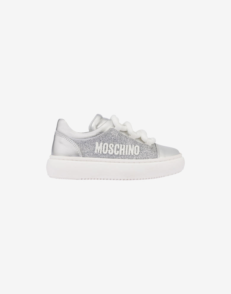 Sneakers with glitter and logo Silver Moschino 1