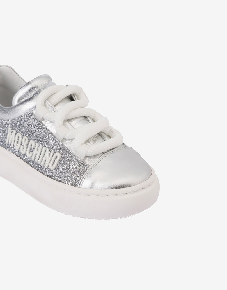 Sneakers with glitter and logo Silver Moschino 3