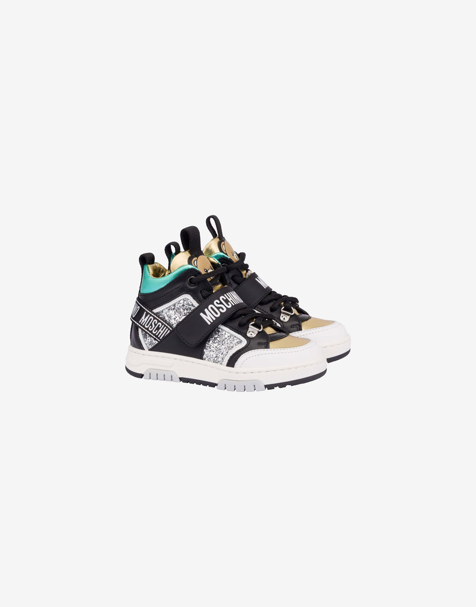 Zapatillas altas de napa y purpurina Negro Moschino 0