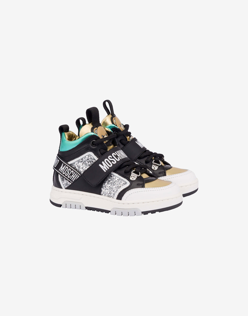Zapatillas de napa y purpurina Negro Moschino 0