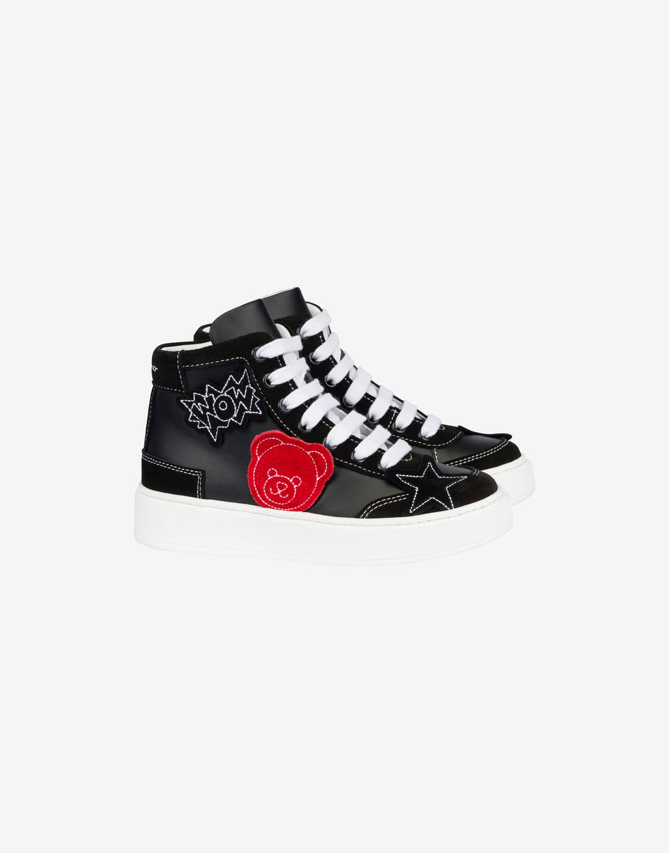 Zapatillas deportivas de piel de becerro y ante Negro Moschino 0