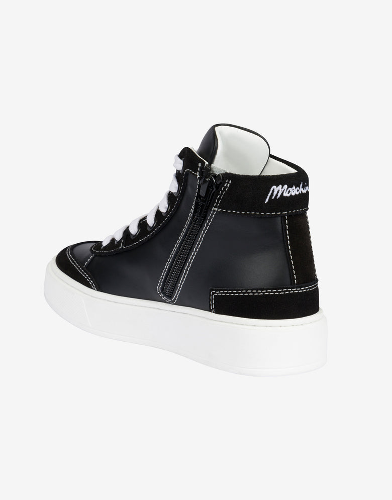 Zapatillas deportivas de piel de becerro y ante Negro Moschino 3