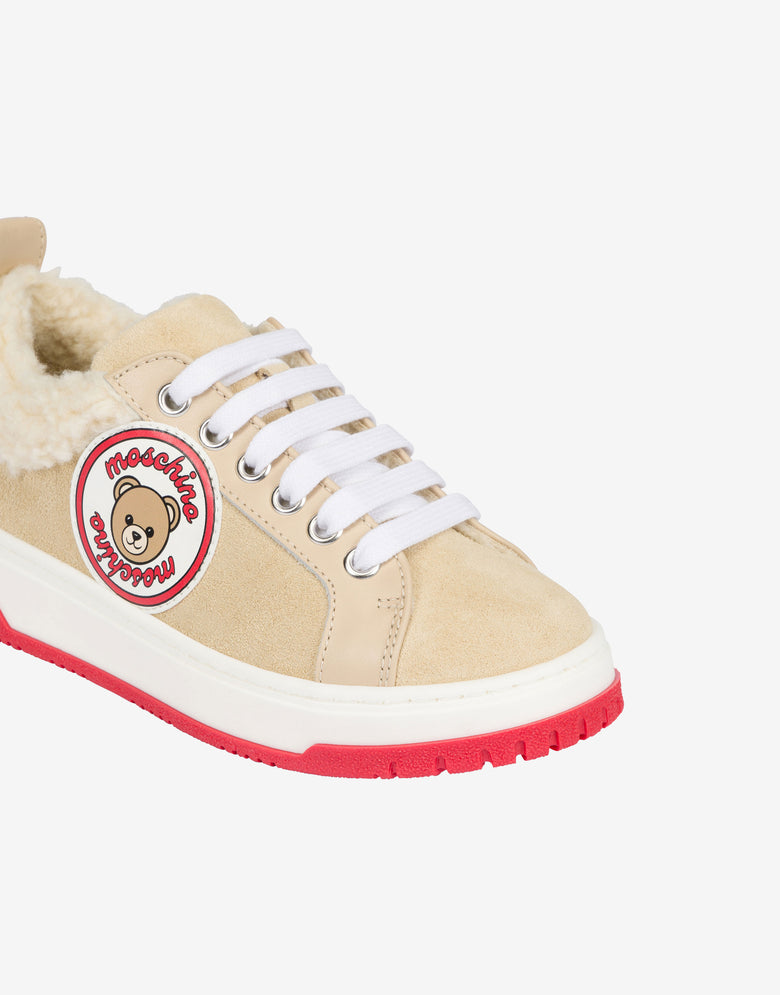 Zapatillas de piel y ante «Teddy Bear» Amarillo crema Moschino 3