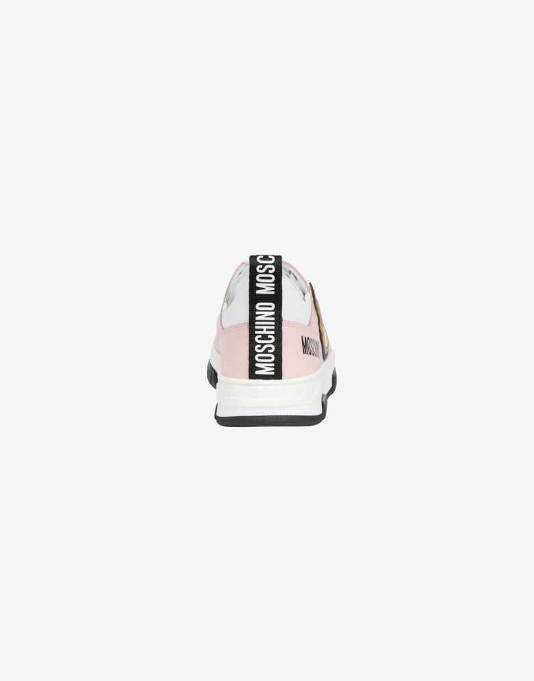 Zapatillas deportivas de piel de becerro estampada con parche «Teddy» Rosa claro Moschino 2