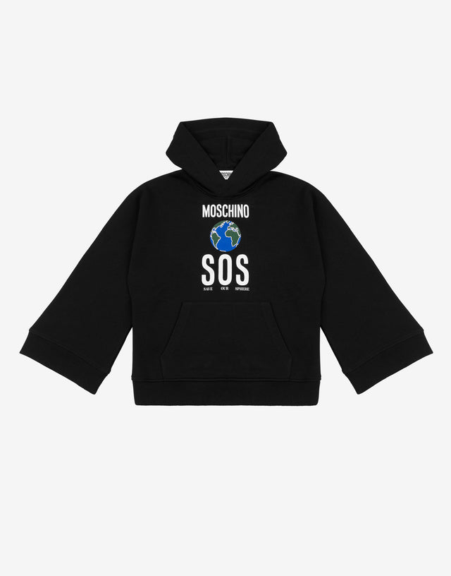 Printed cotton jersey hoodie Black Moschino 0