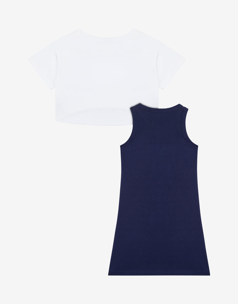 Conjunto de camiseta y vestido de algodón interlock Logo Print Azul Marino Moschino 1