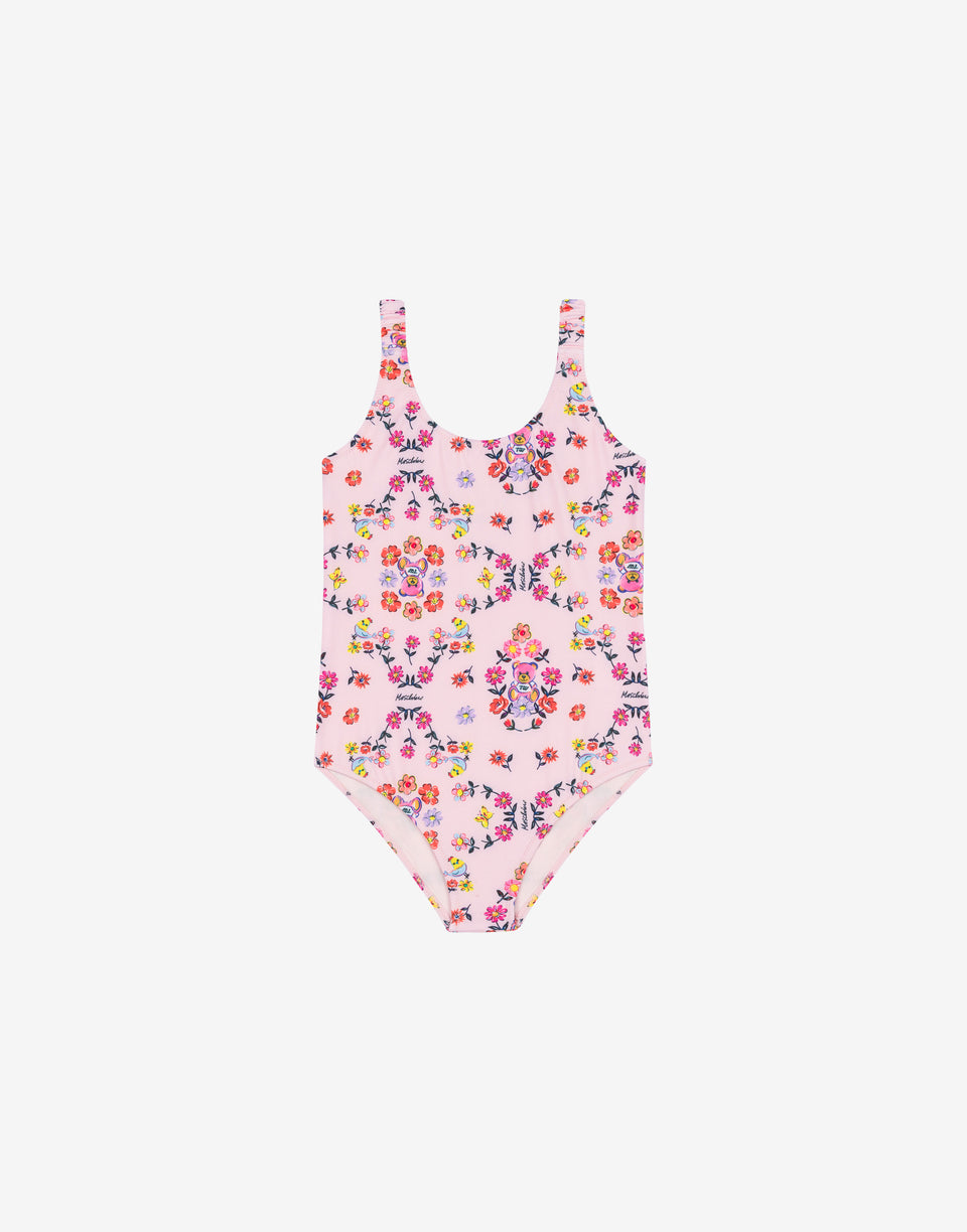 Lycra one-piece swimsuit Allover Flowers Confetti pink Moschino 0
