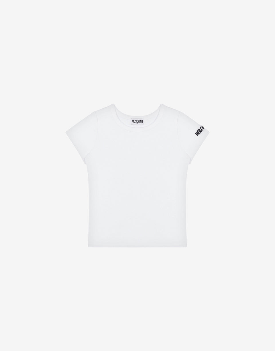 Ribbed T-shirt Logo Embroidery White Moschino 0