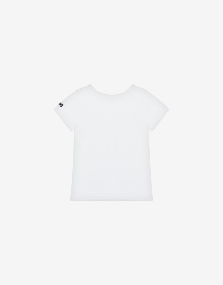 Ribbed T-shirt Logo Embroidery White Moschino 1