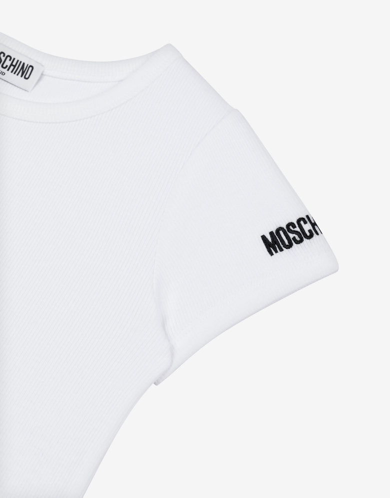 Ribbed T-shirt Logo Embroidery White Moschino 2