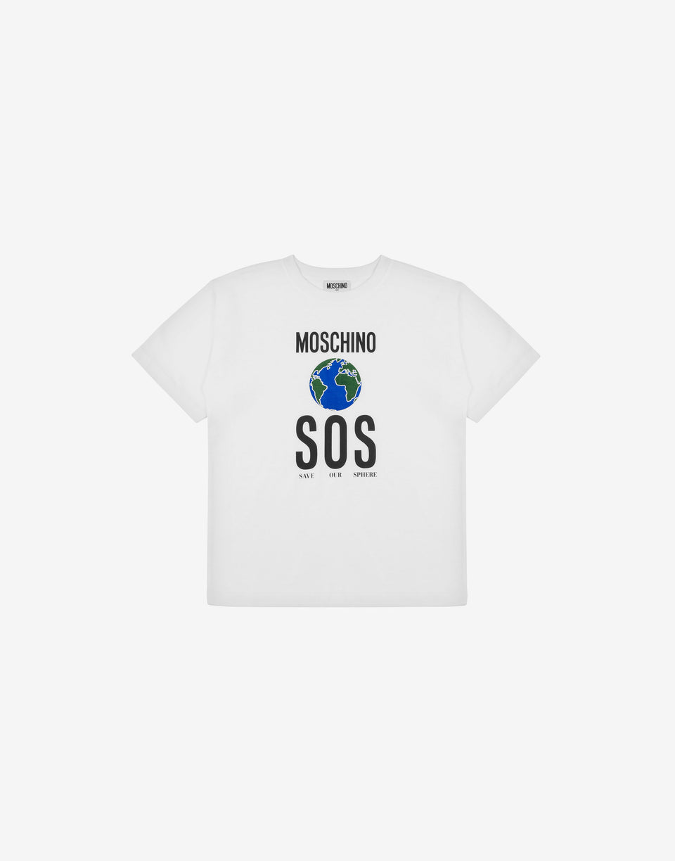 Camiseta maxi de punto de algodón estampado Blanco Moschino 0