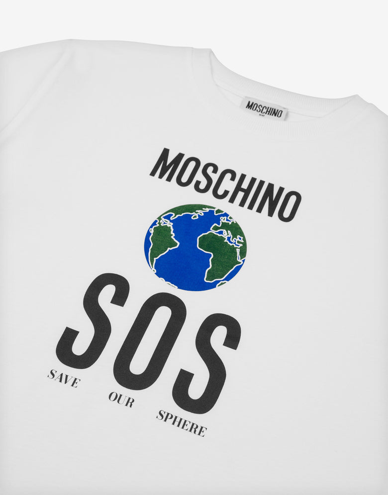 Camiseta maxi de punto de algodón estampado Blanco Moschino 2