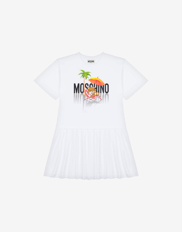 Cotton interlock dress Teddy Bear White Moschino 0