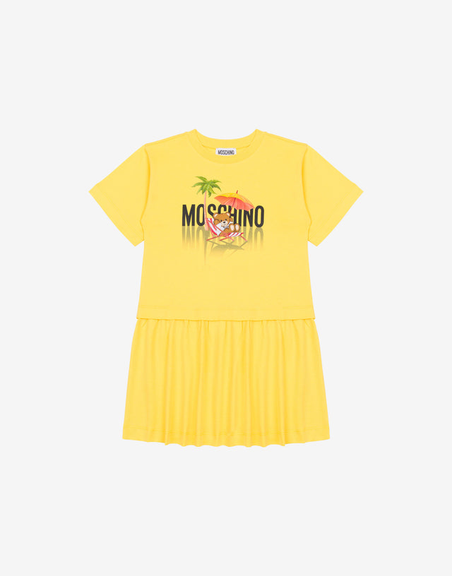 Cotton interlock dress Teddy Bear Yellow Moschino 0