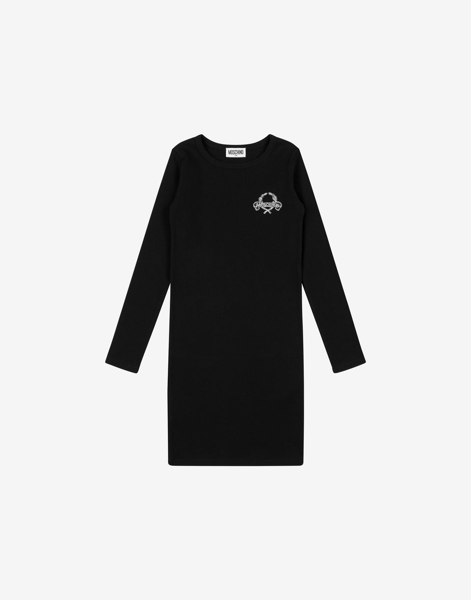 Vestido Laurel Crown de canalé de algodón Negro Moschino 0
