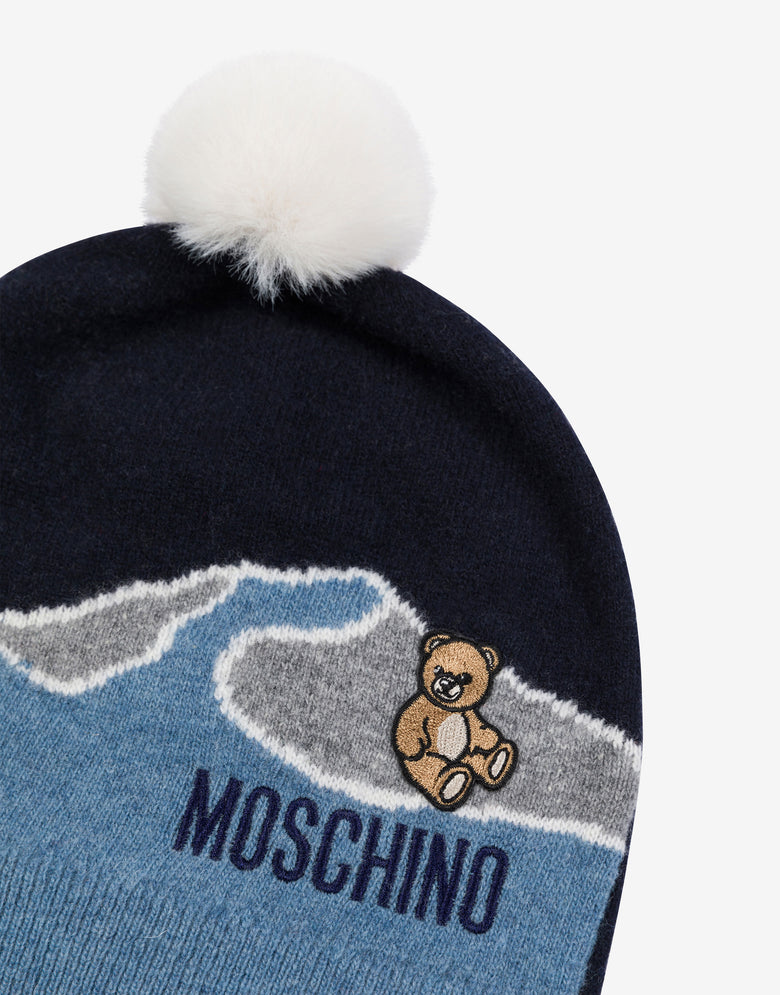 羊毛混纺提花帽 深蓝色 Moschino 2