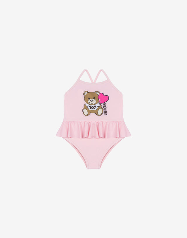 Lycra one-piece swimsuit Teddy Bear Confetti pink Moschino 0