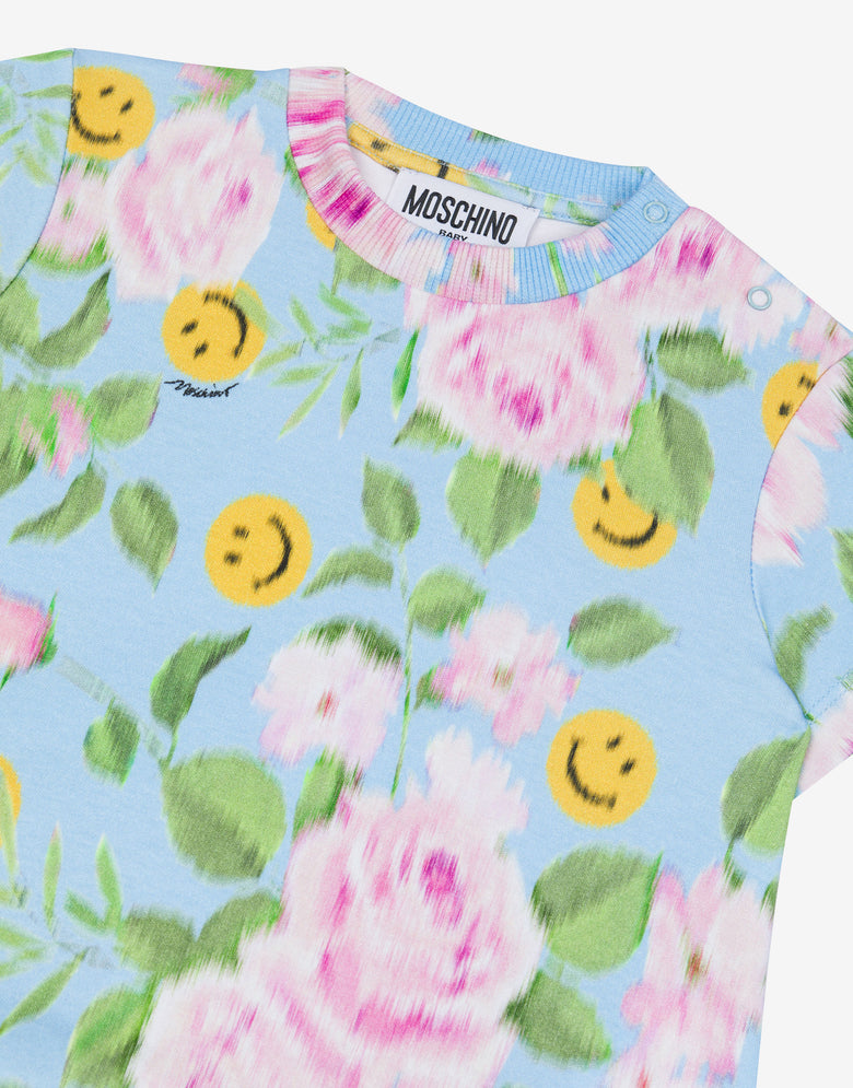 Vestido Smiley® and Roses de algodón interlock Turquesa Moschino 2