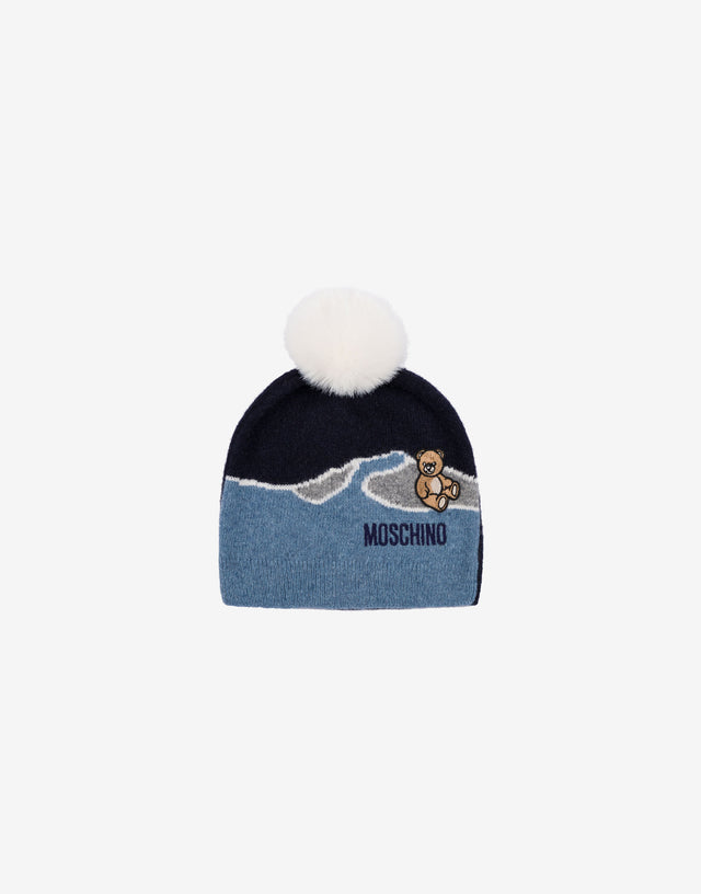 提花羊毛混纺帽 蓝色 Moschino 0