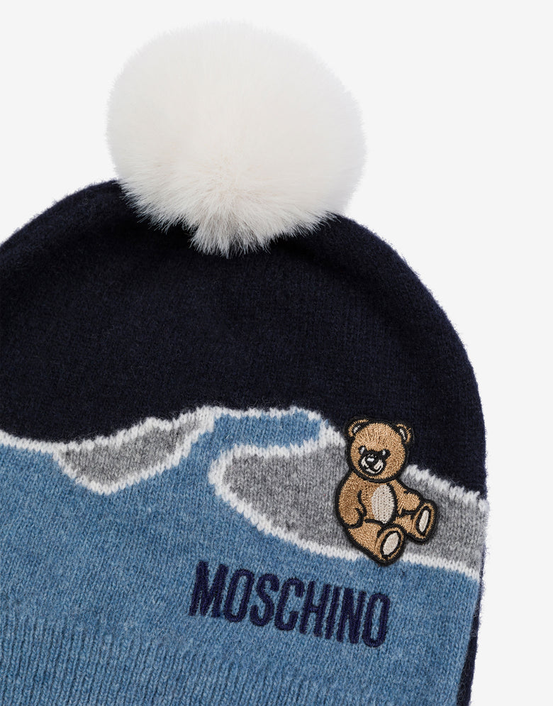 提花羊毛混纺帽 蓝色 Moschino 2