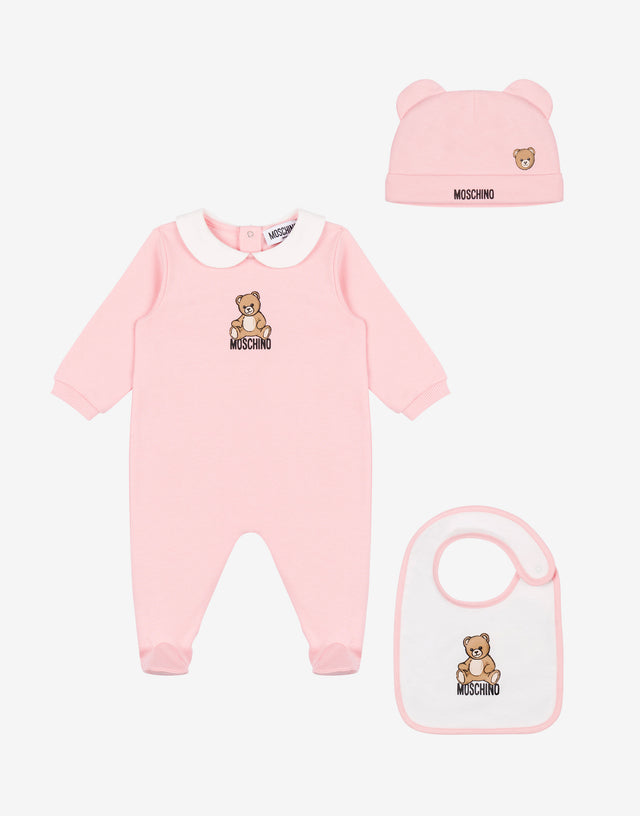 Conjunto de body, gorro y babero Moschino Teddy Bear de algodón Rosa pastel Moschino 0