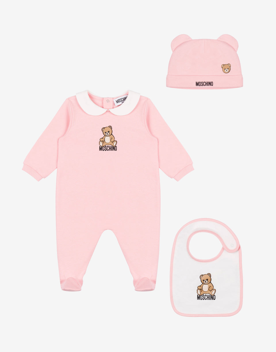 Conjunto de body, gorro y babero Moschino Teddy Bear de algodón Rosa pastel Moschino 0