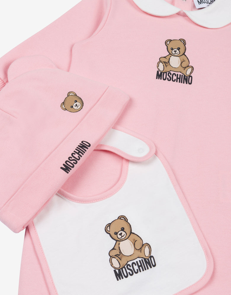 Conjunto de body, gorro y babero Moschino Teddy Bear de algodón Rosa pastel Moschino 2