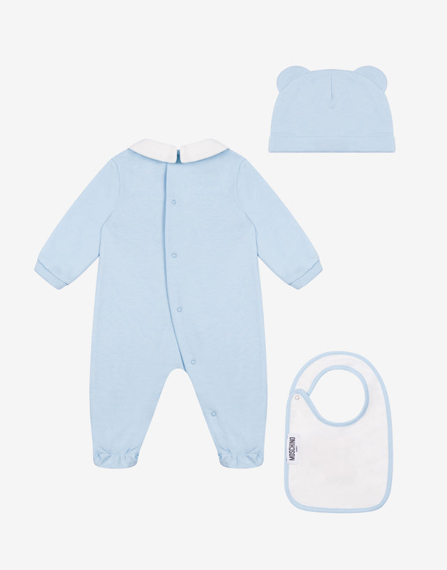 Conjunto de body, gorro y babero Moschino Teddy Bear de algodón Celeste Moschino 1
