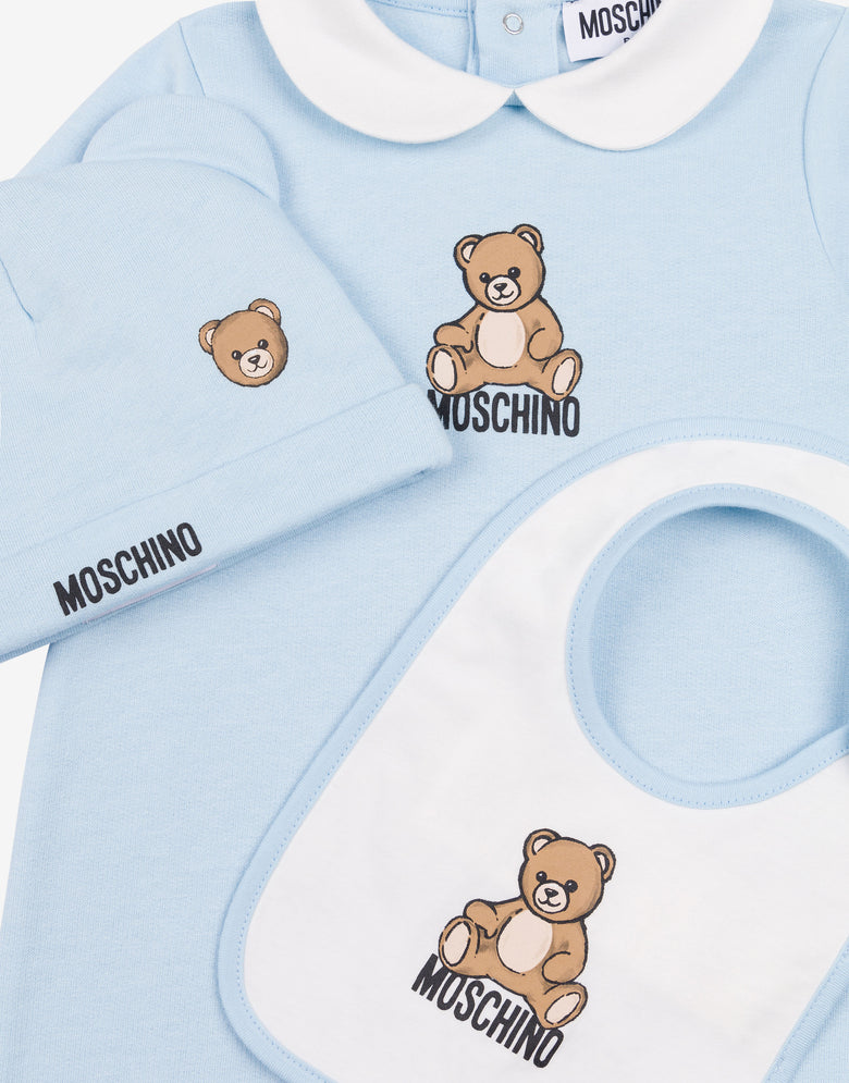 Conjunto de body, gorro y babero Moschino Teddy Bear de algodón Celeste Moschino 2