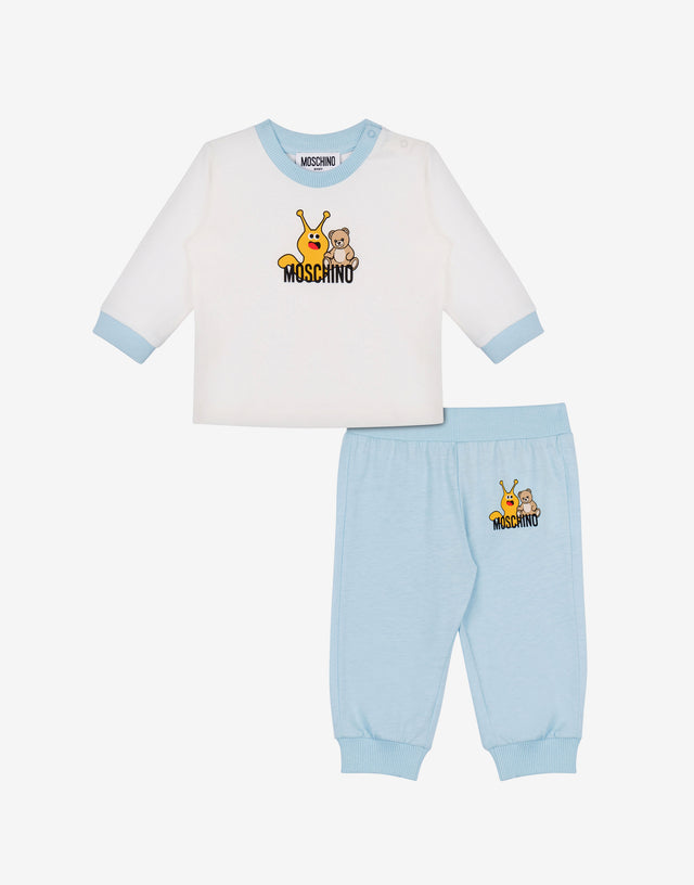 Conjunto de camiseta y pantalón de punto de algodón estampado Celeste Moschino 0