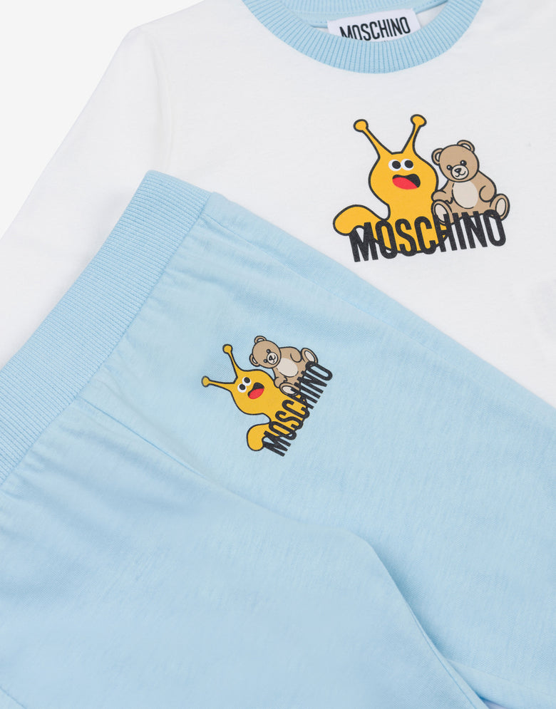Conjunto de camiseta y pantalón de punto de algodón estampado Celeste Moschino 2