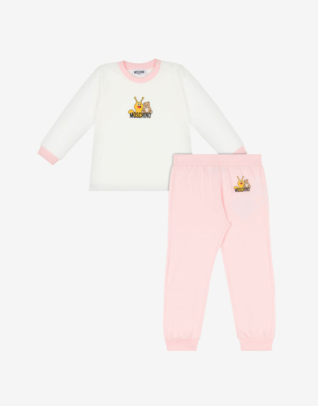 Conjunto de camiseta y pantalón de punto de algodón estampado Rosa pastel Moschino 0
