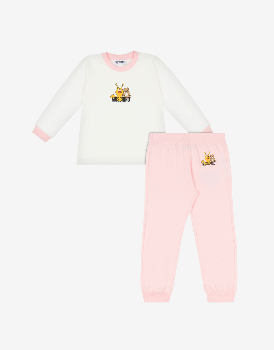 Conjunto de camiseta y pantalón de punto de algodón estampado Rosa pastel Moschino 0