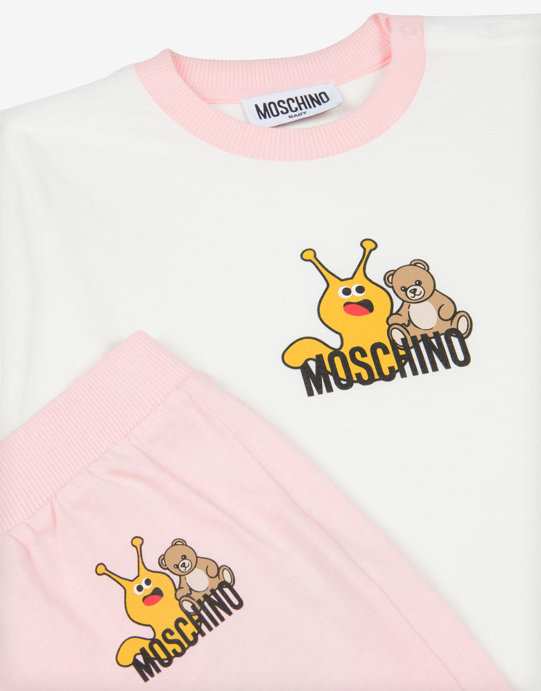 Conjunto de camiseta y pantalón de punto de algodón estampado Rosa pastel Moschino 2