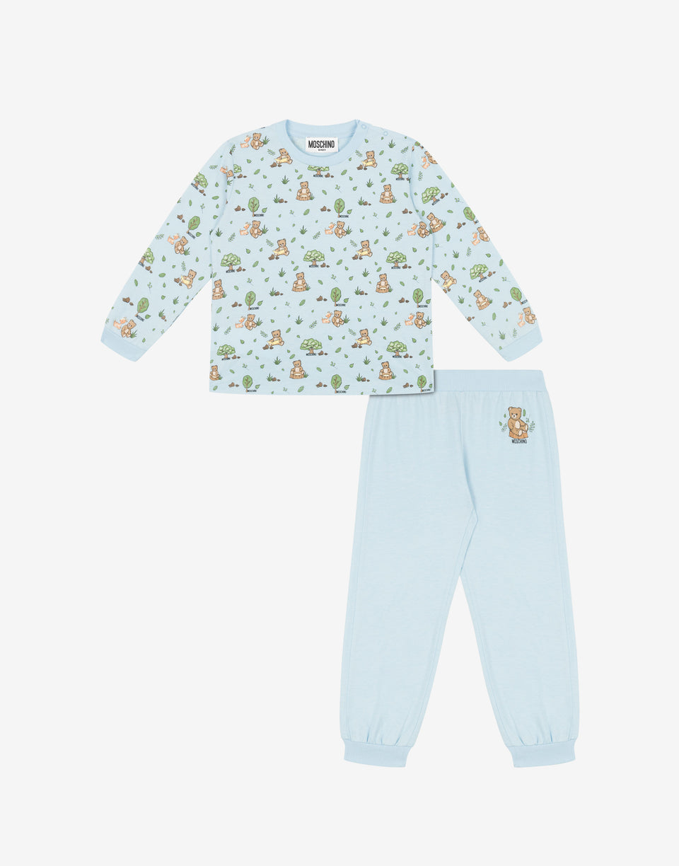 Moschino Teddy Bear cotton jersey t-shirt and pants suit Sky blue Moschino 0