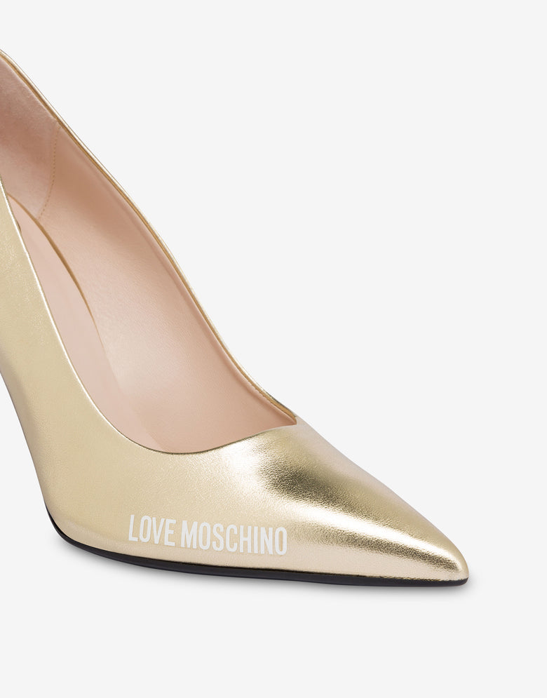 Décolleté cuero napa laminado Rubber Logo Gold Love Moschino 3