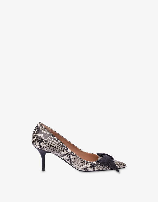 Zapatos de tacón de piel de becerro con estampado de pitón Gris Love Moschino 1