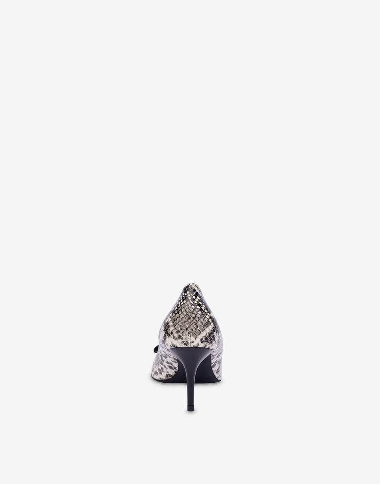 Zapatos de tacón de piel de becerro con estampado de pitón Gris Love Moschino 2