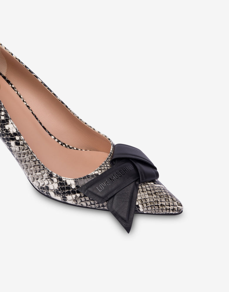 Zapatos de tacón de piel de becerro con estampado de pitón Gris Love Moschino 3