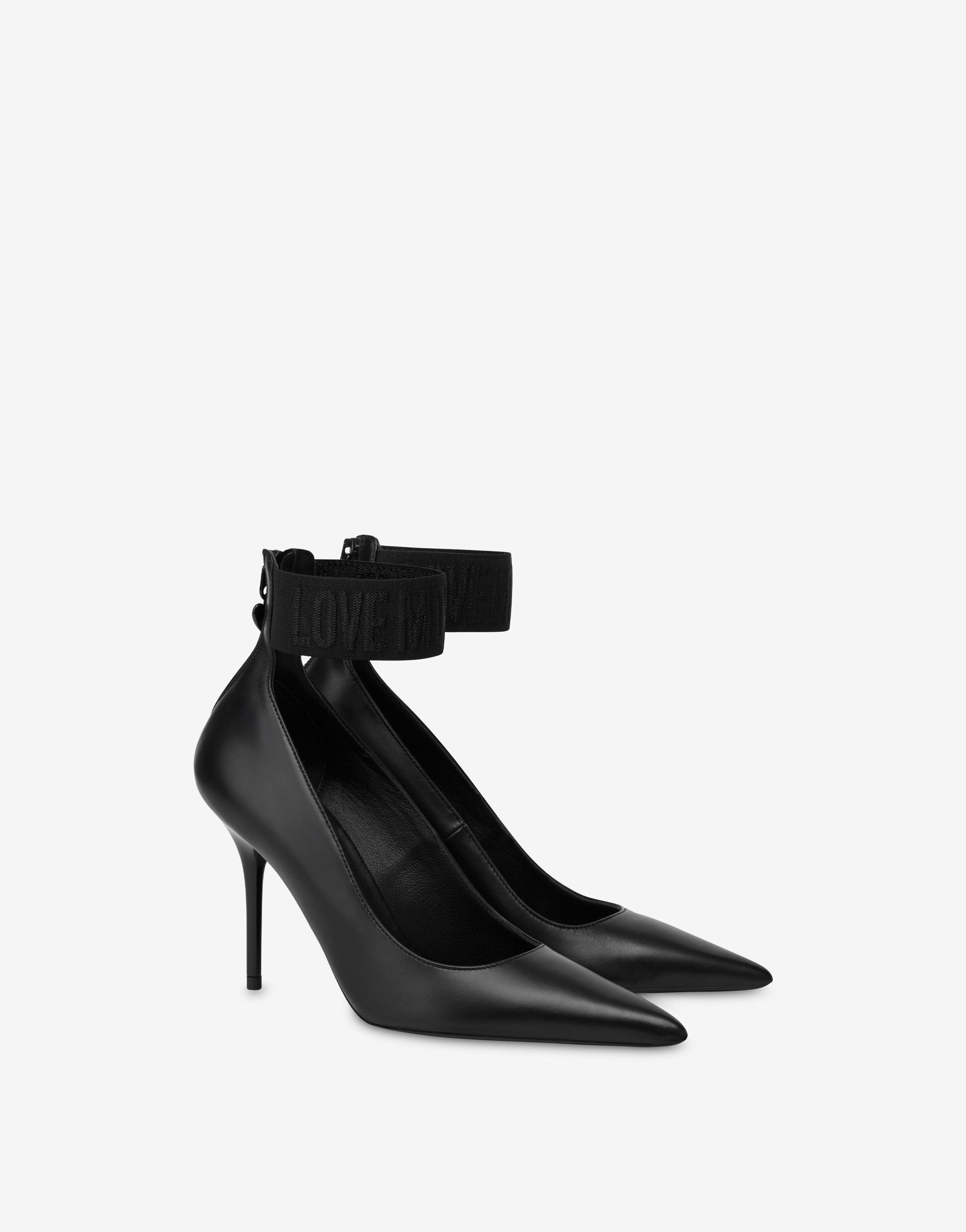 新品　Moschino　Logo Pumps　38 Moschino Logo Monogram Leather Pumps High Heels Shoes Black