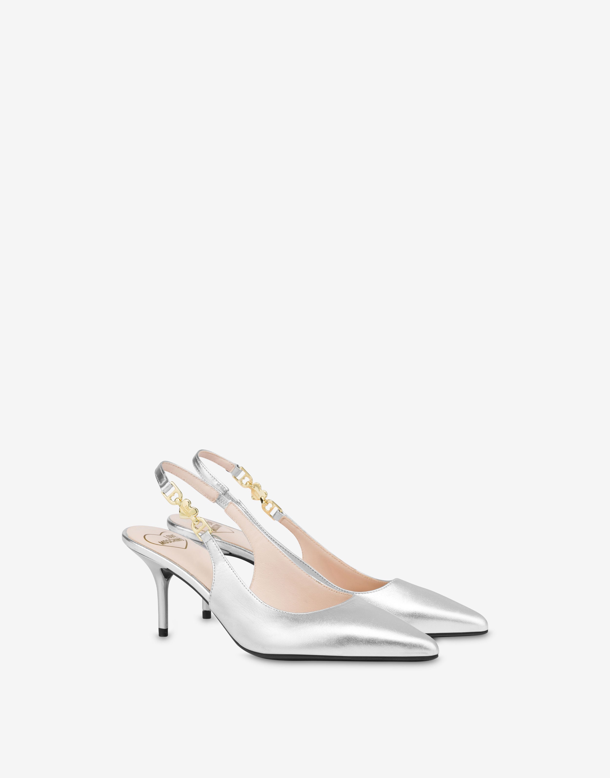 Slingback 层压nappa皮革Love Chain Strap