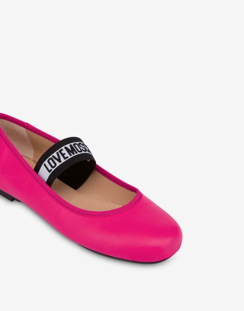 带有徽标松紧带的 Nappa 皮革芭蕾舞鞋 紫红色 Love Moschino 3