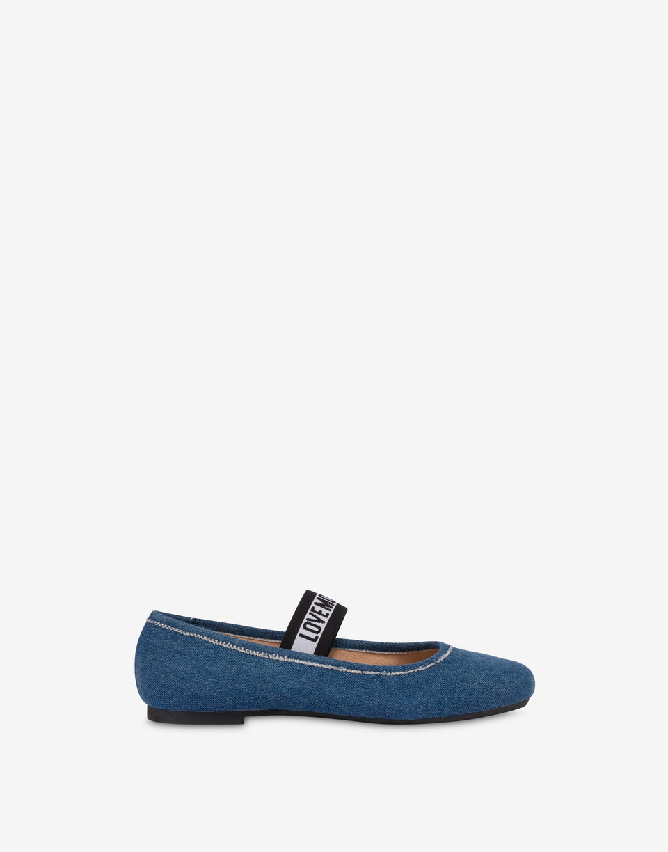 Bailarinas vaqueras con banda elástica con logotipo Blue Denim Love Moschino 1