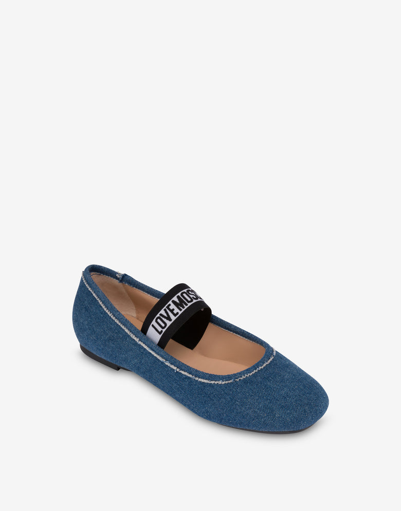 Bailarinas vaqueras con banda elástica con logotipo Blue Denim Love Moschino 3
