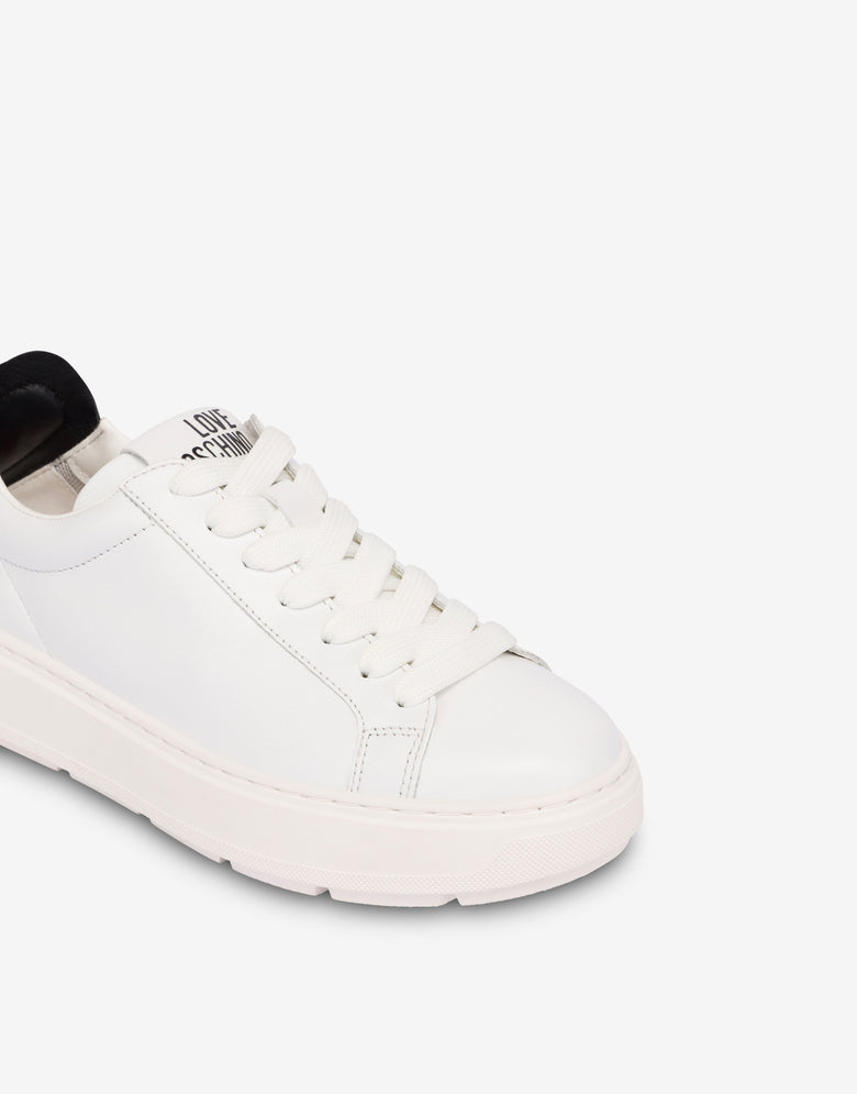 Zapatillas de napa y piel de cordero Blanco Love Moschino 3