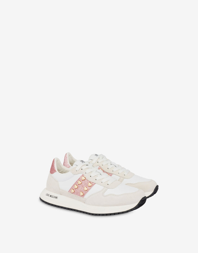 Suede and calfskin sneakers Dune White Love Moschino 0